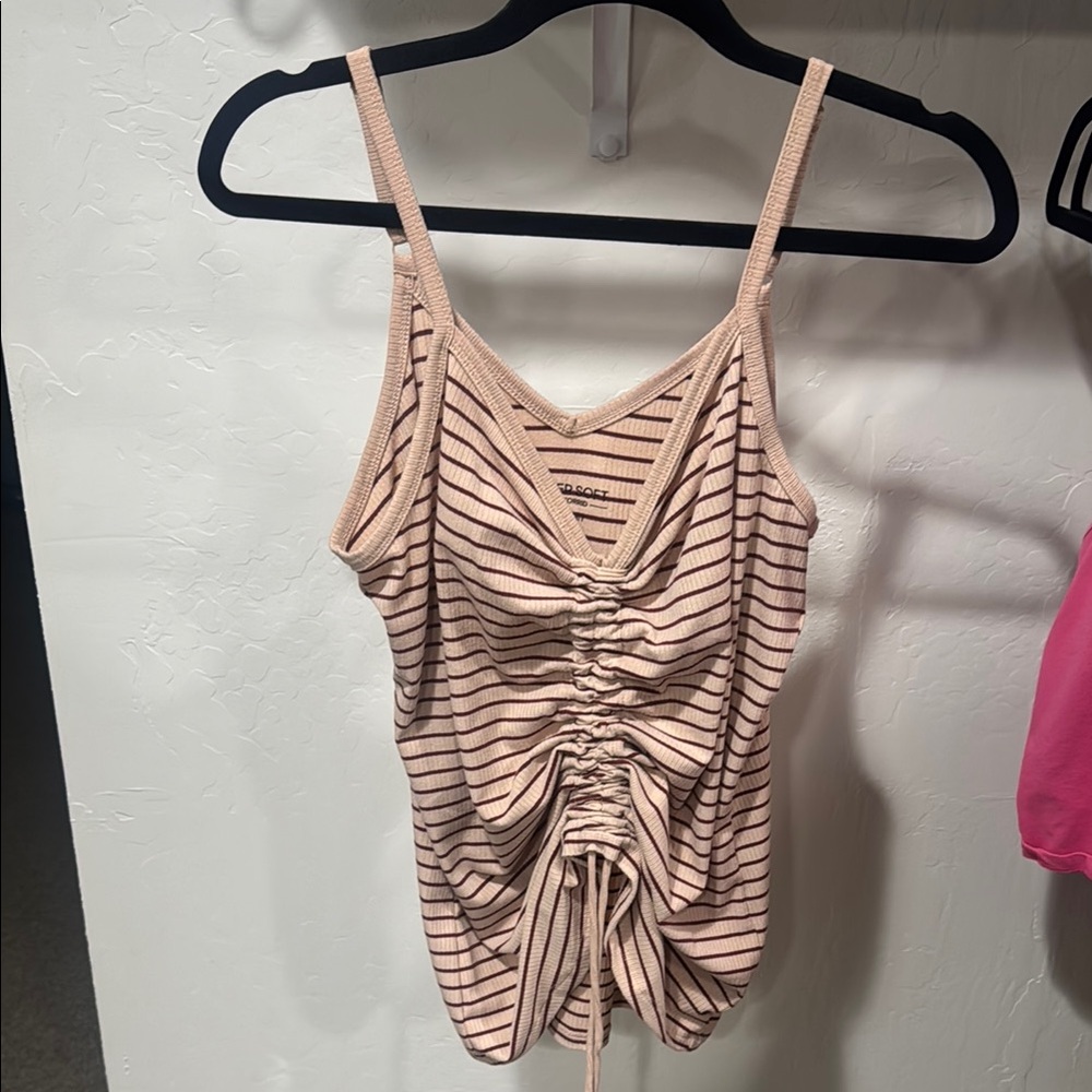Torrid Tan and Pink Ruched Tie Front Camisole